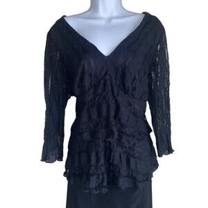 VTG Inspired Biya Womens Plus Size 1X Tunic Stretchy Lace Blouse Elegant Black